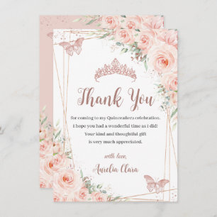 Chic Blush Rose Gold Butterfly Quinceñera Dankeskarte