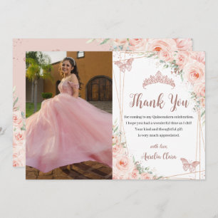 Chic Blush Rose Gold Butterfly Quinceñera Dankeskarte