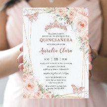 Chic Blush Rose Gold Butterfly Quinceñera