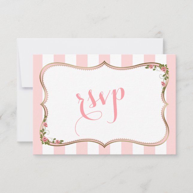 Chic Blush Stripes Gold Blumenzange RSVP (Vorderseite)