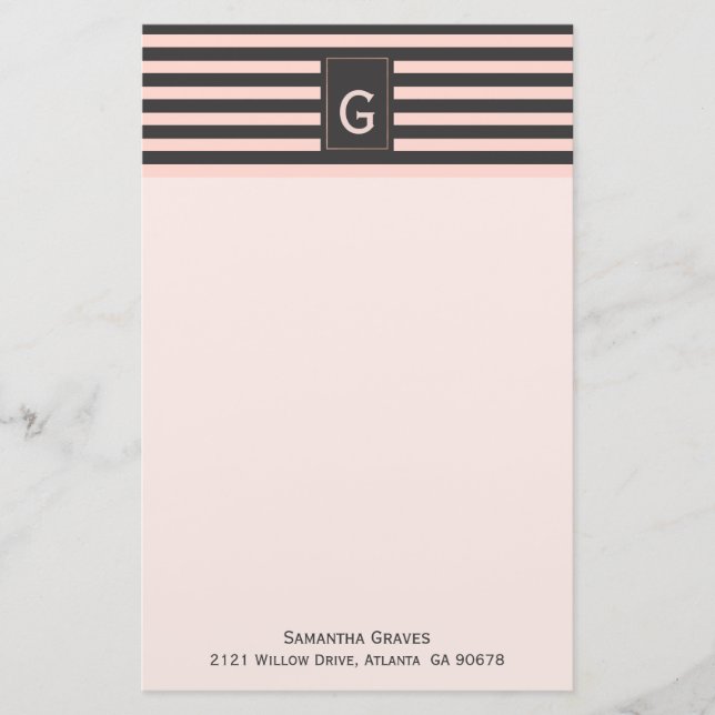 Chic Blush und Grau Mit Monogramm Stationery Briefpapier (Vorderseite)