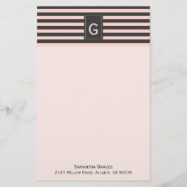 Chic Blush und Grau Mit Monogramm Stationery Briefpapier