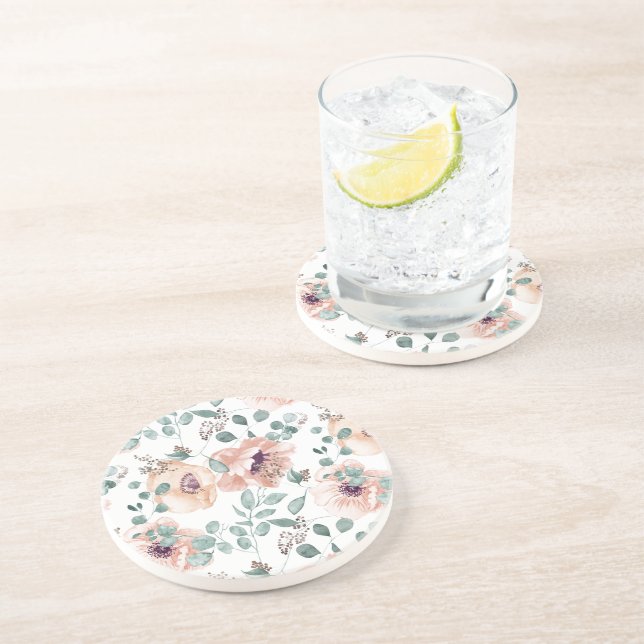 Chic Blush Watercolor-Blume Getränkeuntersetzer (Seite)