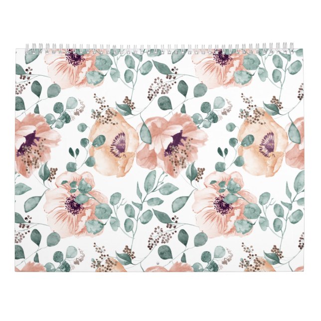 Chic Blush Watercolor-Blume Kalender (Rückseite)