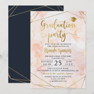 Chic Blush Watercolor Goldener geometrischer Absch Einladung