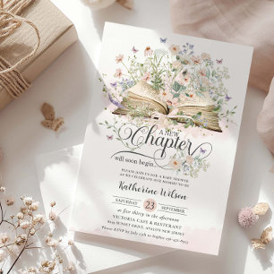Chic Blush Wildflower Buch Neue Kapitel Babyparty Einladung