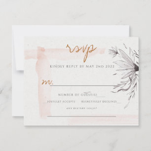Chic Blushing Peach Gray Watercolor Response Card RSVP Karte