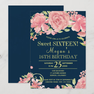 Chic Blütenpeerchen auf der 16 . Geburtstag Einladung