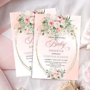 Chic-bohemian-rosafarbenes Mädchen-Baby-Shower-Ein Einladung