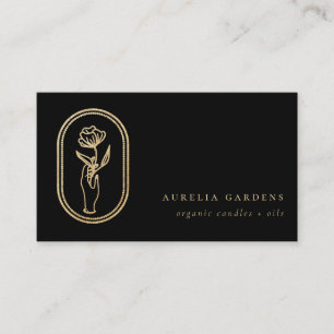 Chic Bohemische Golden Floral Logo Business Card Visitenkarte