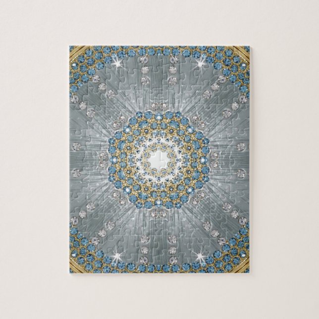 Chic Bohemische Vintage Mode Silver blue mandala Puzzle (Vertikal)