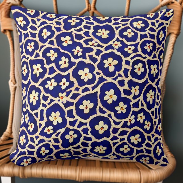 Chic Boho Anemone Dark Blue Pattern Kissen (Von Creator hochgeladen)