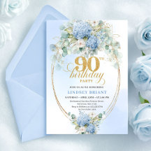 Chic Boho Blaue Hortensien-Blumen Gold 90. Geburts