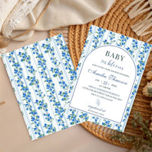 Chic Boho Blue Wildflower Boy floral Baby Shower