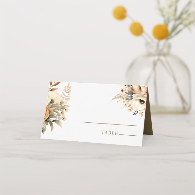 Chic Boho Blume | Herbst-Blume Hochzeit Platzkarte (Vorderseite)