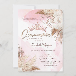 Chic Boho Blume, Krone, Aquarellfarben, Quinceañer Einladung