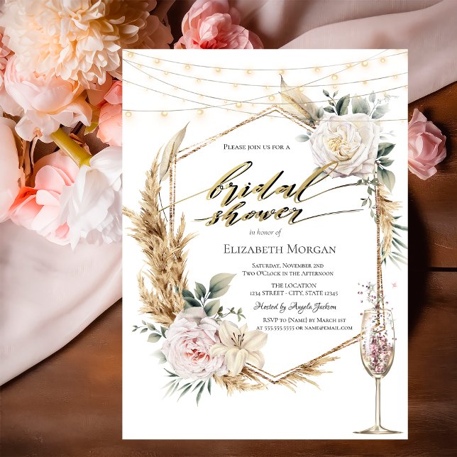 Chic Boho Blume Rose Gold Brautparty Einladung (Von Creator hochgeladen)