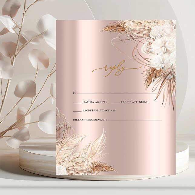 Chic Boho Blume Rose Gold Wedding RSVP Einladung (Von Creator hochgeladen)