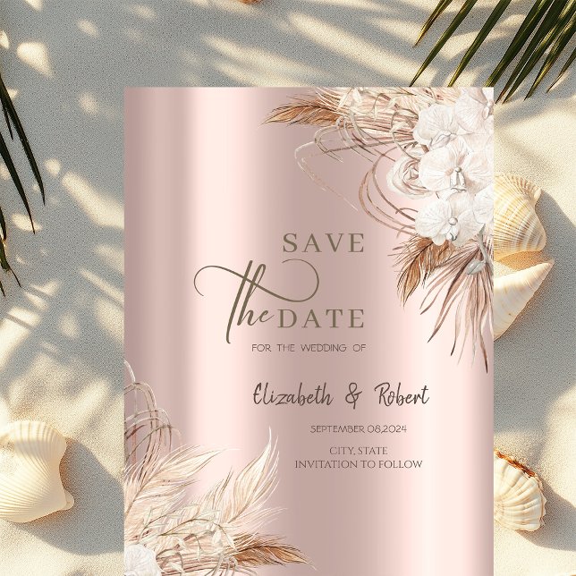Chic Boho Blume Rose Gold Wedding Save the Date (Von Creator hochgeladen)