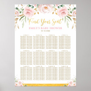 Chic Boho Blush Floral Girl Babydusche Sitzplatz Poster