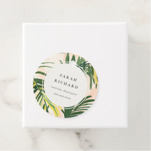 Chic Boho Blush Green Tropical Palm Blätter Strand Geschenkanhänger
