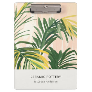 Chic Boho Blush Green Tropical Palm Blätter Strand Klemmbrett