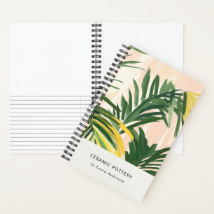 Chic Boho Blush Green Tropical Palm Blätter Strand Notizbuch