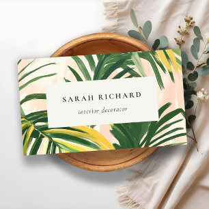 Chic Boho Blush Green Tropical Palm Blätter Strand Visitenkarte