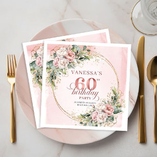 Chic Boho Blush Rosa Grün 60. Geburtstag Serviette