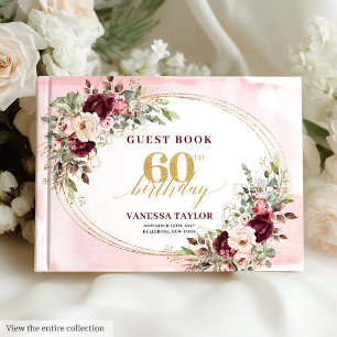 Chic Boho Burgunder Gold Rosen 60. Geburtstagsbuch Gästebuch