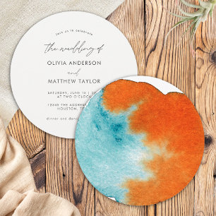 Chic Boho Burnt Orange Aquarell Kunst Hochzeit Einladung