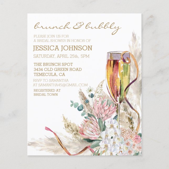 Chic Boho Champagne Brunch Bubbly Brautparty (Vorderseite)