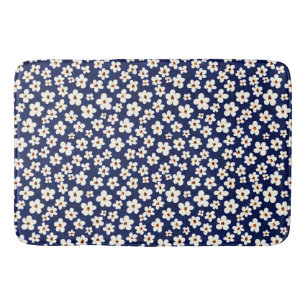 Chic Boho Daisies Dark Blue Pattern Duschvorhang Badematte