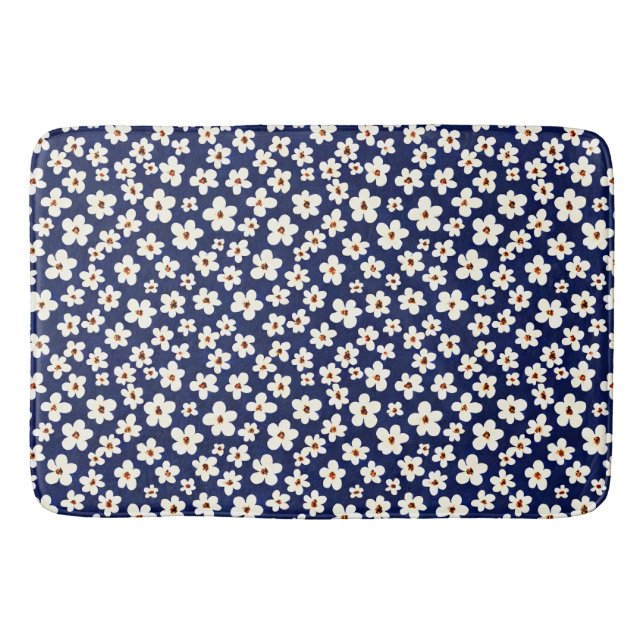 Chic Boho Daisies Dark Blue Pattern Duschvorhang Badematte (Vorderseite)