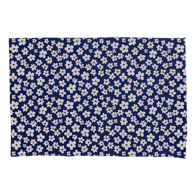 Chic Boho Daisies Dark Blue Pattern Kissenbezug (Vorderseite)