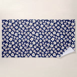 Chic Boho Daisies Dark Blue Pattern Pillow Case Strandtuch