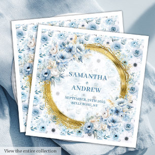 Chic Boho Dusty Blue Gold Sparkle Wedding Napkins Serviette