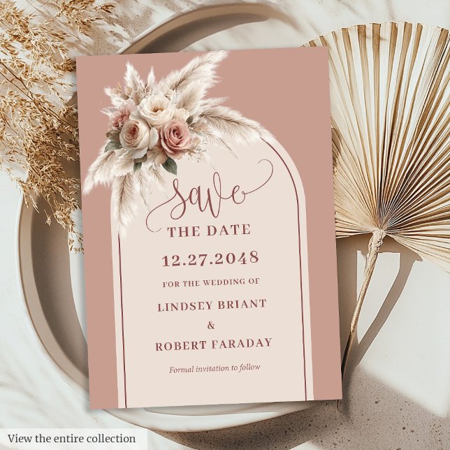 Chic Boho Dusty Pink Floral Arch Save the Date Einladung (Chic Boho Dusty Pink Floral Arch Save the Date)