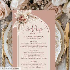 Chic Boho Dusty Pink Pampas Floral Wedding Menu Menükarte