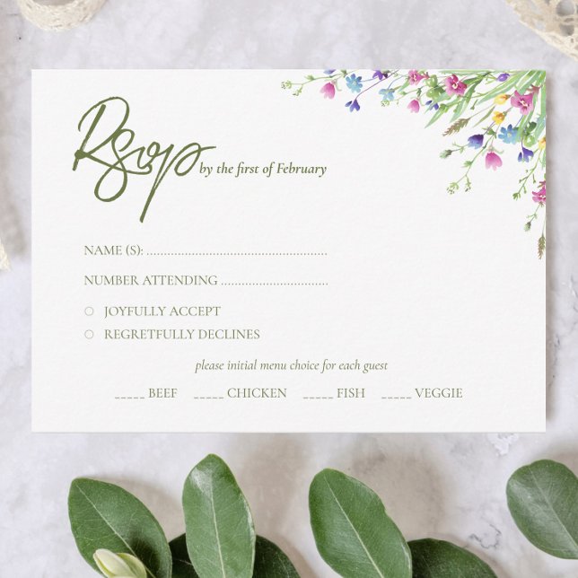Chic boho einfache Wildblumen Hochzeit RSVP Karte (Von Creator hochgeladen)