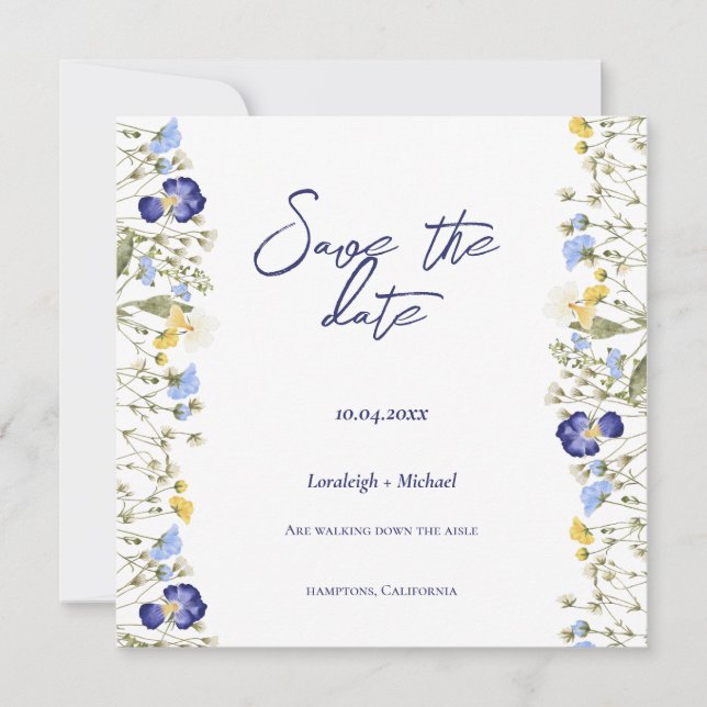 Chic boho einfache Wildblumen Hochzeit speichern d Save The Date (Vorderseite)