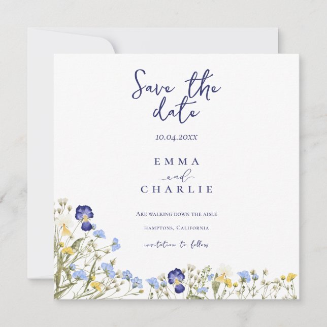 Chic boho einfache Wildblumen Hochzeit speichern d Save The Date (Vorderseite)