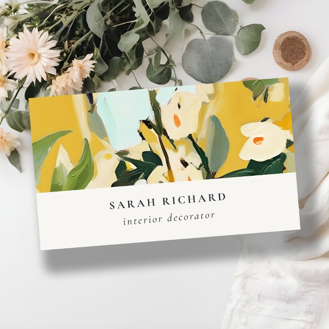 Chic Boho farbenfroh gelb Ocker gestrichen Blumen Visitenkarte (Von Creator hochgeladen)