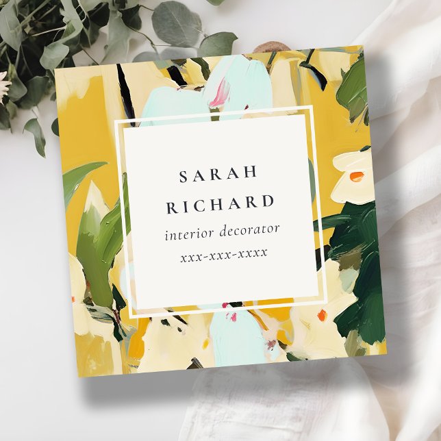 Chic Boho farbenfroh-gelb-ockerfarben gestrichen Quadratische Visitenkarte (Von Creator hochgeladen)