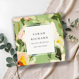 Chic Boho farbenfroh grünes, rosa gestrichen, flor Quadratische Visitenkarte