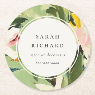 Chic Boho farbenfroh grünes, rosa gestrichen, flor Runder Pappuntersetzer