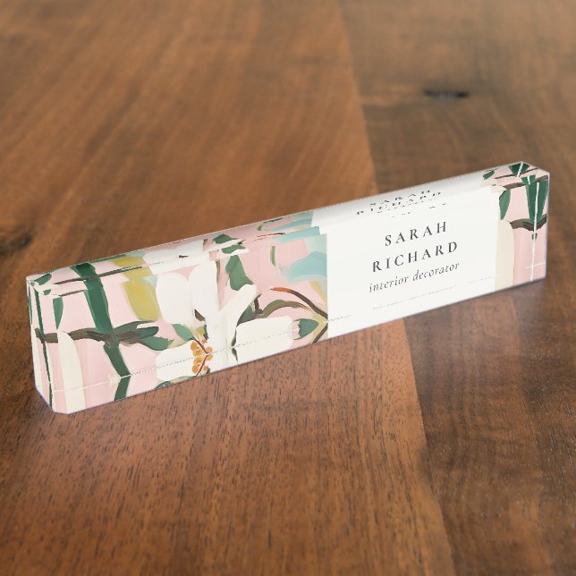 Chic Boho farbenfroh rosa Aquamarin grün gestriche Namensplakette (Seite)