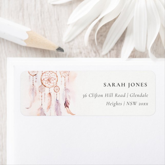 Chic Boho Feather Dreamcatcher Wasserfarbe Adresse (Insitu)