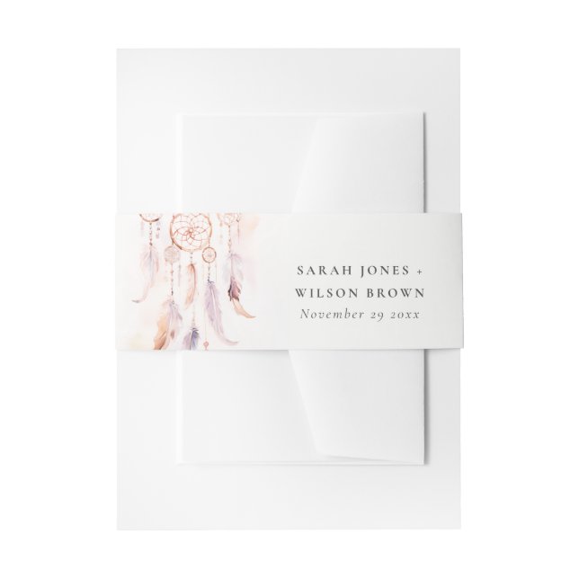 Chic Boho Feather Dreamcatcher Watercolor Wedding Einladungsbanderole (Vorderseite Beispiel)