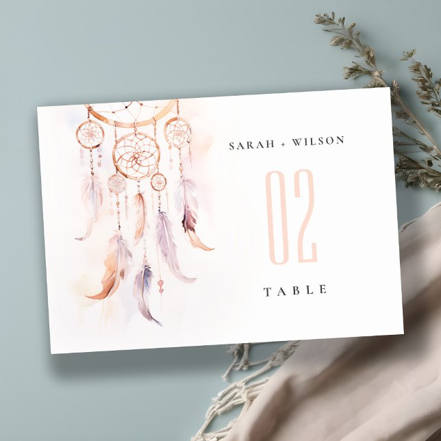 Chic Boho Feather Dreamcatcher Watercolor Wedding Tischnummer (Von Creator hochgeladen)